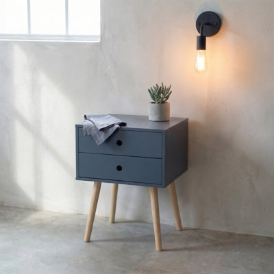 Omarion Premium 2 Drawer Bedside Table - Stylish Two-Tone Nightstand Cabinet