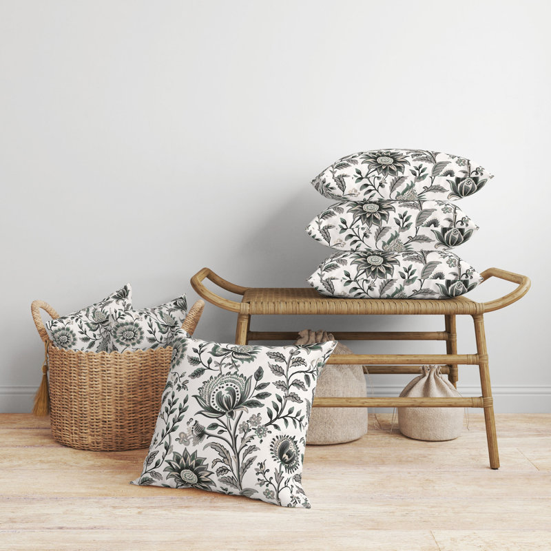 Coussin Sanganeri, H 18 po x l 18 po, Vert / gris floral