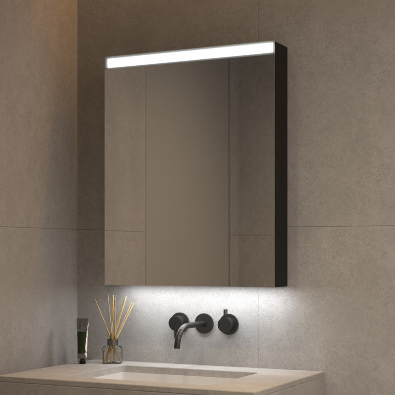 Pharmacie à fixation en surface avec miroir et tablettes réglables, S'ouvre à gauche vers l'extérieur