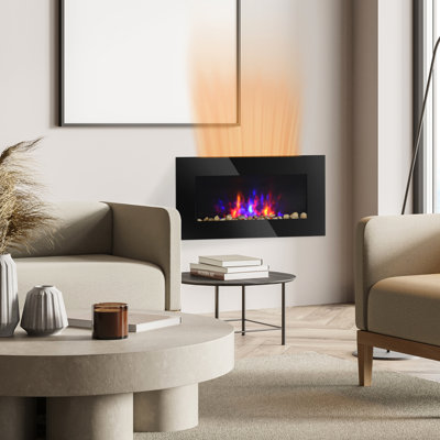 Cheminée électrique murale 1500 W, 72 cm (28,5 pouces), effet flamme, noire, 7 couleurs de fond, chauffage de zone 72 cm (28,5 pouces), 1500 W, et fixée sur
