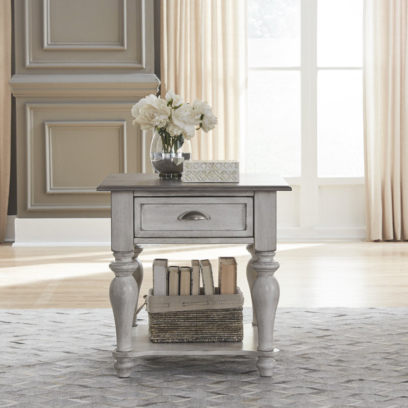 Cassady Drawer End Table w/ Shelf, White
