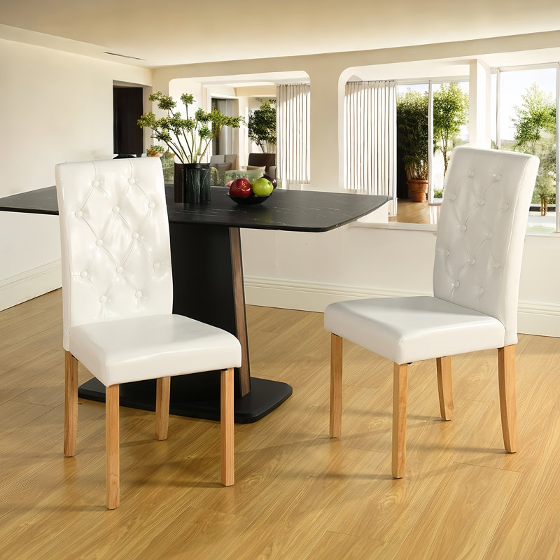 Dining Chair Set,High Back Kitchen Chair,Button Upholstered Dining Chair,Solid Faux Leather Living Room Chair, Oak, White, 6