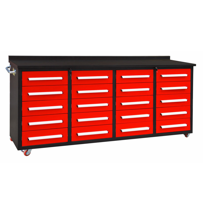 Armoires de rangement de garage 7 pi avec établi (20 tiroirs) rouge, Rouge