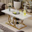 Table basse rustique moderne avec rangement, table basse à 3 niveaux en faux marbre, motif pleine lune, blanc et or