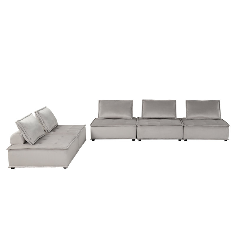 Charmie 160" Wide Velvet Reversible Modular Corner Sectional, Light Gray 
