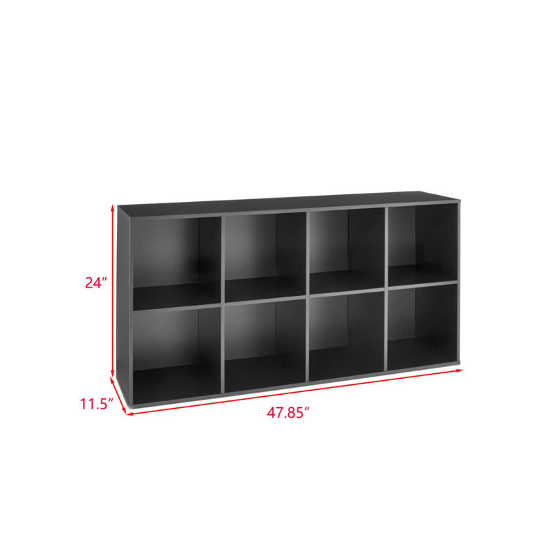 8-Cube Bookshelf, 11in Display Storage System, Organizer w/ Removable Back Panels, (8 Shelves) 24"H x 47.85"W x 11.5"D, Black