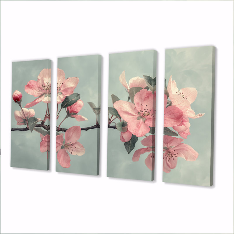 Fleurs de pommier roses et grises du printemps III, H 28 po x l 48 po