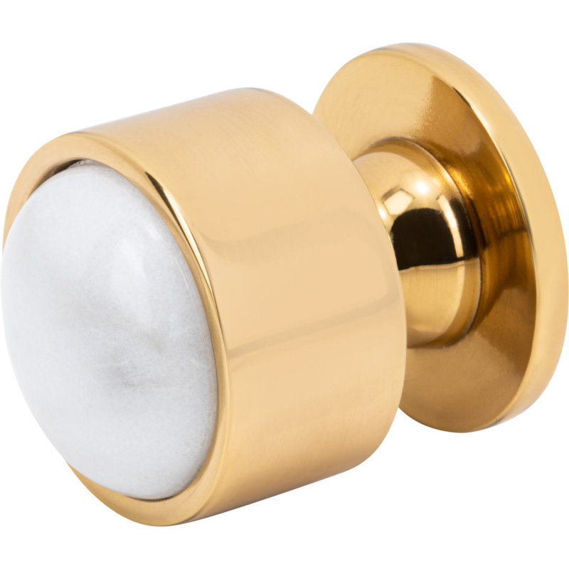Firesky Diameter Knob, Polished Brass, Calacatta Gold, 1 1/8"