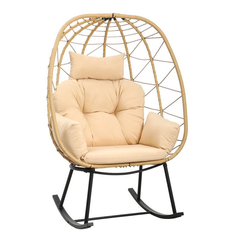 Tranquility Rocking Egg Chair with Weather-Resistant Rattan and Cozy Cushions