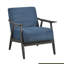 Fauteuil d'appoint décontracté en velours, structure en bois gris foncé, H 31,5 po x 31,5 po, siège rembourré bleu, bois massif et contreplaqué, style transitionnel-120913195