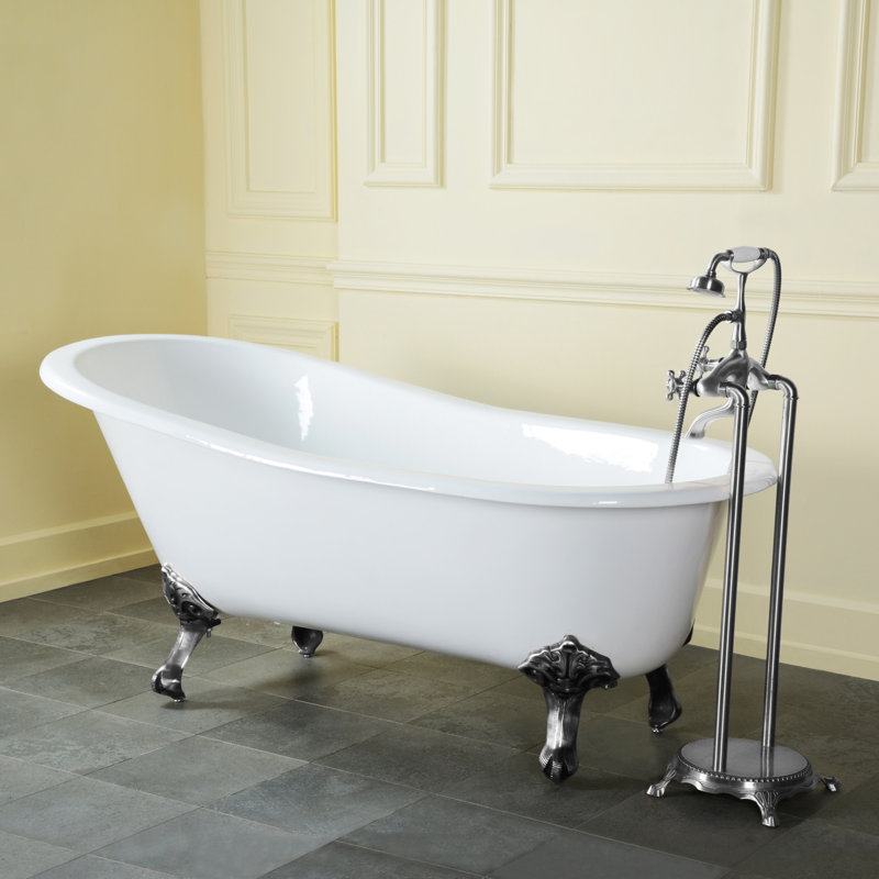 Kingston Brass Aqua Eden 61-Inch Cast Iron Oval Single Slipper Clawfoot Tub (No Faucet Drillings), Chrome