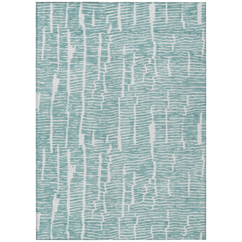 Tapis d'extérieur lavable abstrait bleu sarcelle et ivoire 8 pi x 10 pi