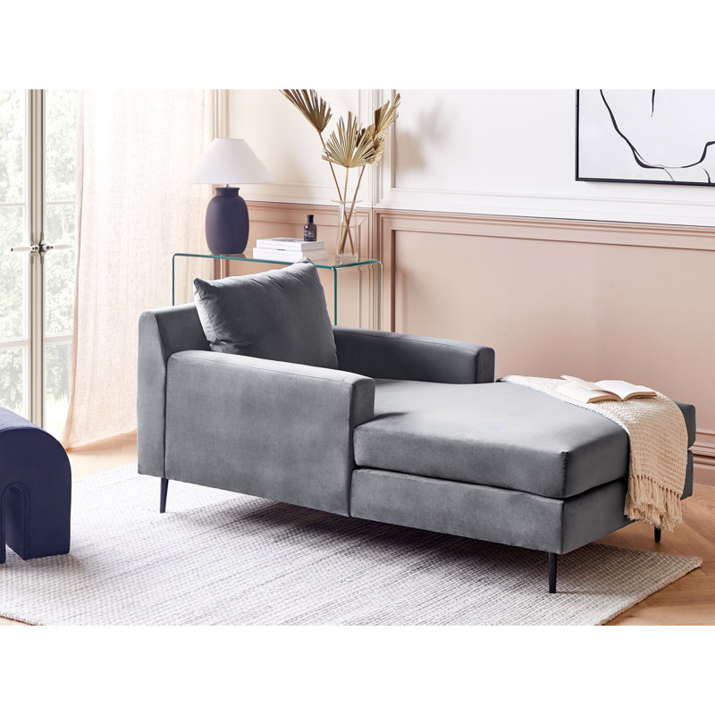 Agenore Velvet Chaise Lounge, Grey