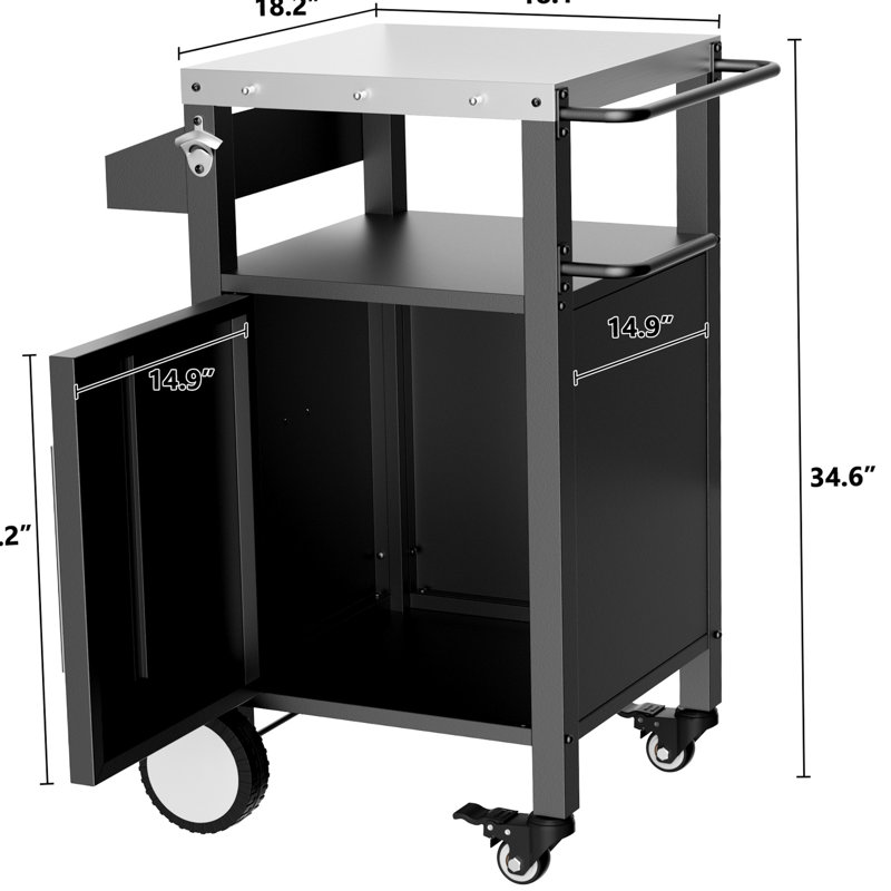 Chariot de barbecue polyvalent pour la terrasse ou le patio - Acier inoxydable, cour noire pour ranger tous vos outils de cuisson,