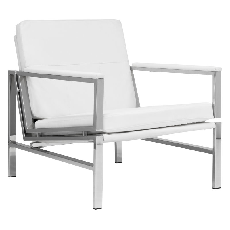 Varnado Faux Leather Armchair, White Faux Leather, Chrome