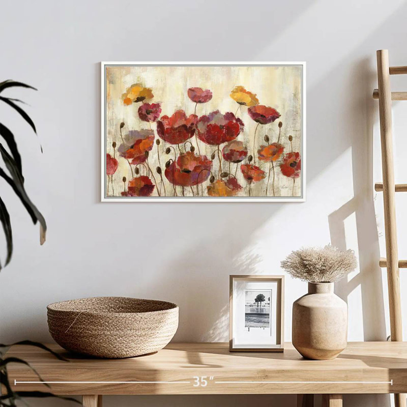 Poppies In The Rain, Floating Frame White, 19" X 13"