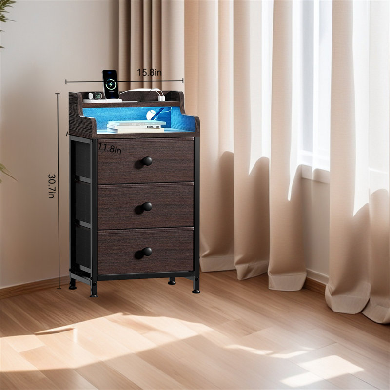 Tall Nightstand With Charging Station, Dark Brown
