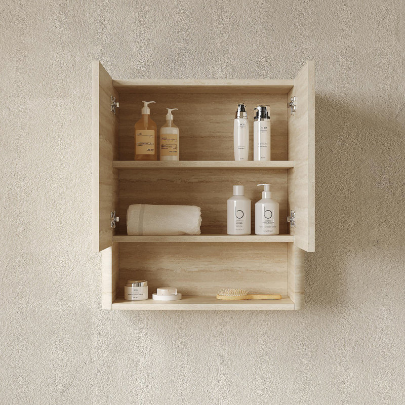 ZUNO 26" Wall-Mounted Bathroom Cabinet, With Doors, Shelf And Open Storage Compartment Over The Toilet Storage Cabinet For Bathroom, Kitchen, Laundry Room, Roma Travertine-Pattern Finish