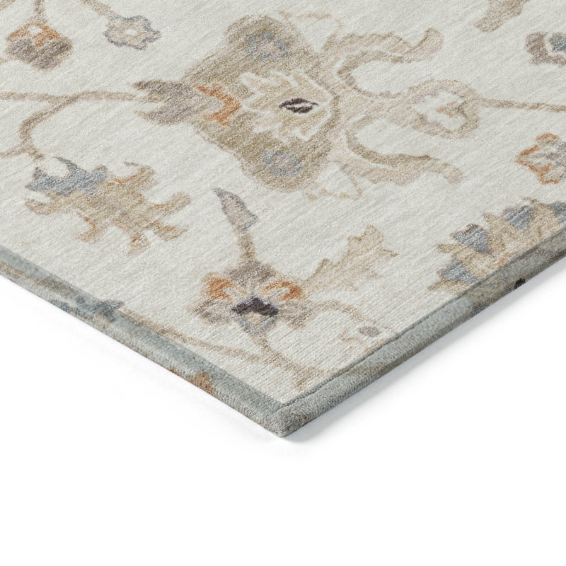 Ivory Rectangular Synthetic Washable Indoor/Outdoor Rug