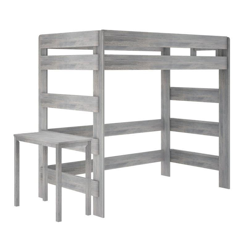  Doyle Twin Solid Wood Loft Bed with Desk, Driftwood