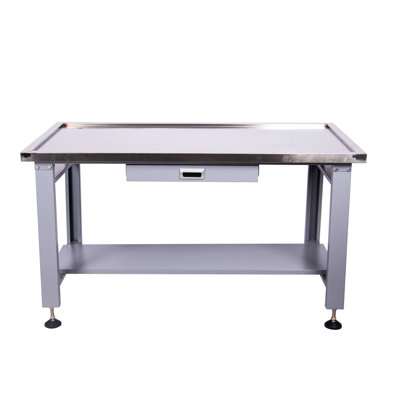 59" Heavy Duty Machine Table, Smooth Stainless Steel Top, Drain Hole For Fluid Draining, 33" Deep Workspace, Drawer Parts, Shelf Liquid Containers 59-inch Disassembly Table With Hole, Build, Wide