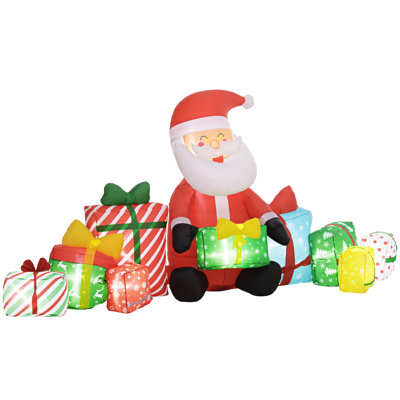 Père Noël gonflable de 4,4 pi avec boîtes-cadeaux avec lumières à DEL blanches et décorations de Noël gonflables pour fête de jardin