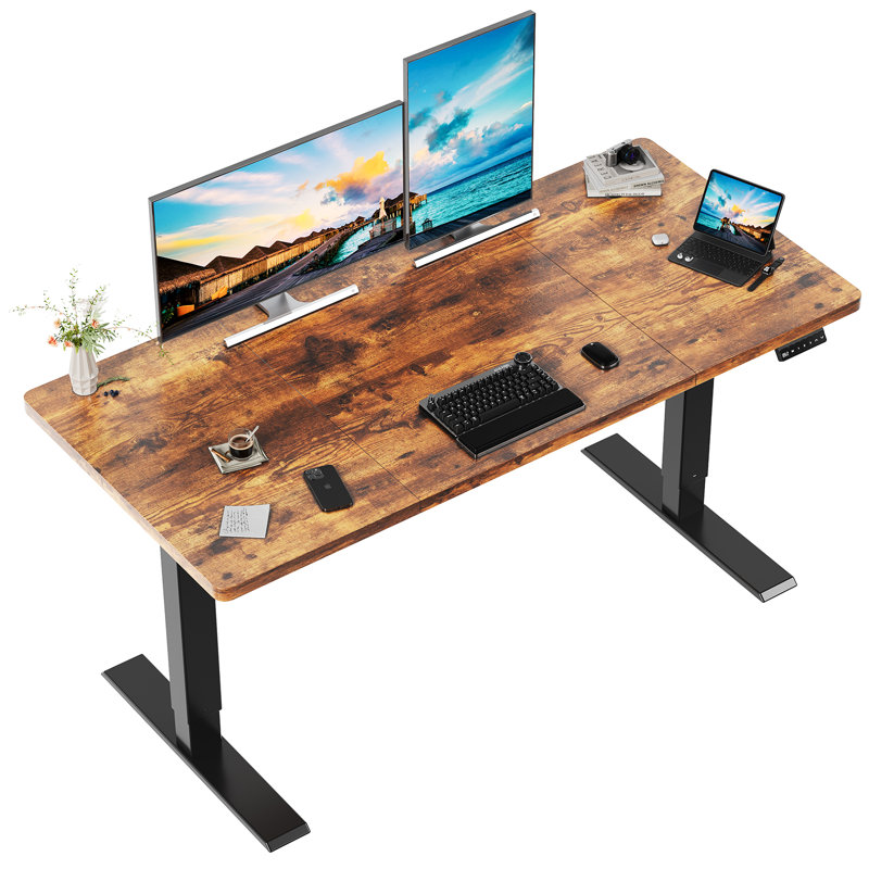 110/130/150 Cm W T-Shaped Standing Desk, Brown, Black, 130 cm W x 60 cm D