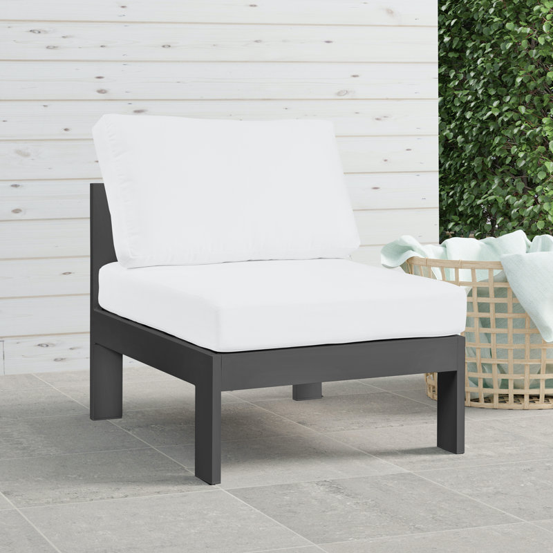 Lajoy Aluminum Outdoor Armless Lounge Chair, Dark Gray, White