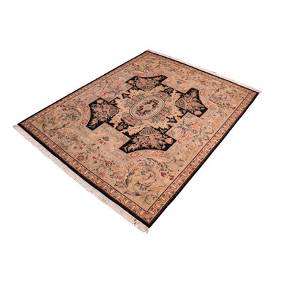 Tapis oriental noir / ivoire / brun en laine noué à la main 8 pi 3 po x 10 pi 3 po Pablita