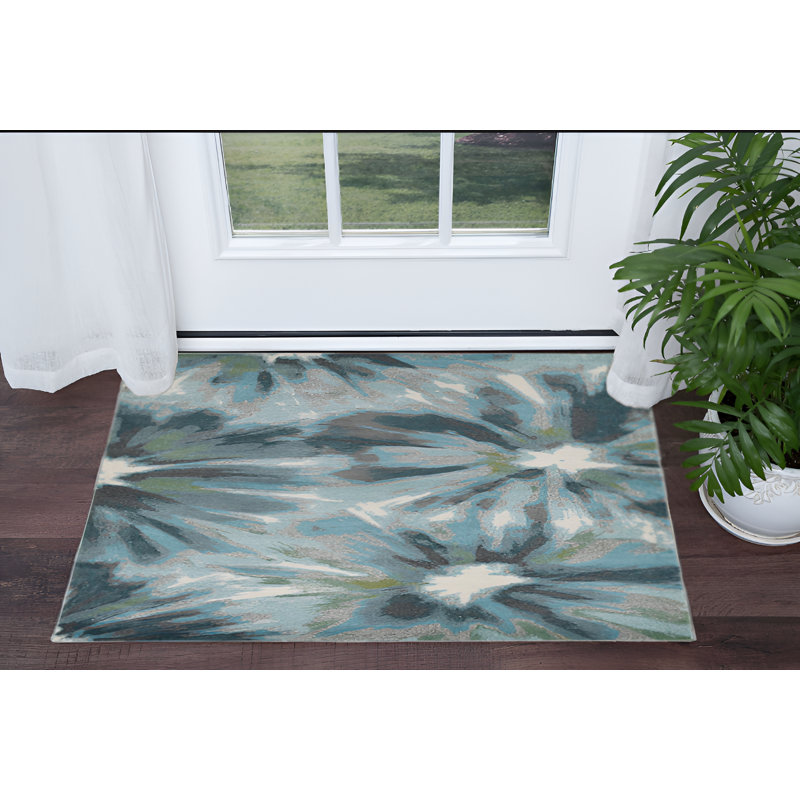Tapis sarcelle / brun Lesterny, Rectangle 3 pi 3 po x 4 pi 11 po