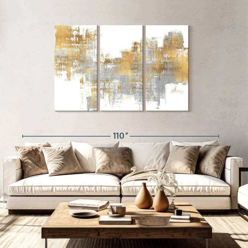 Avery dynamique doré sur gris I, H 48 po x l 74 po
