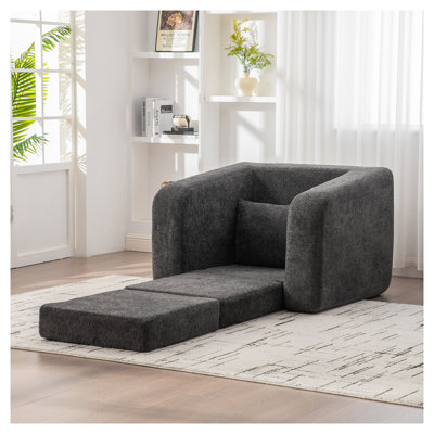 2-Piece Foldable Chenille Sofa Bed Set, Convertible Living Room Couch in Gray