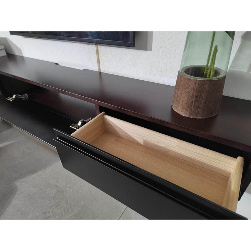 Meuble télé 47 po flottant entièrement assemblé, 3 portes pour téléviseurs de 50 po ou moins, noyer et noir, Noir