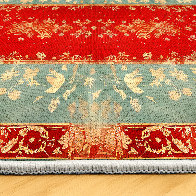 Susan Green Red Oriental Machine Printed Cotton Polyester Area Rug, Runner 2'8" x 10'6"