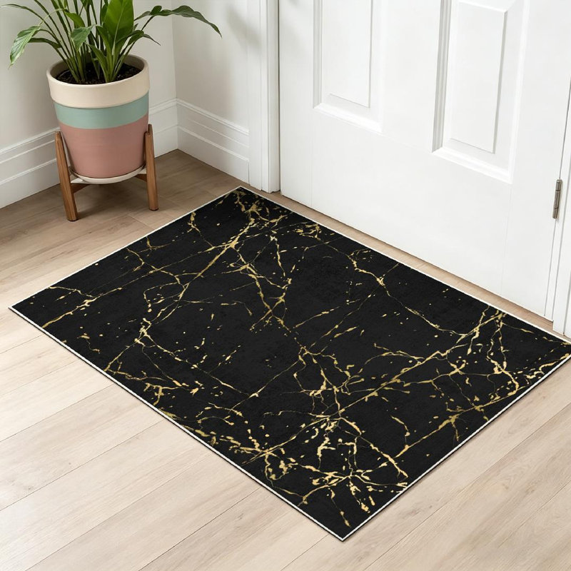 Tapis doré à motif d'art abstrait lavable à la machine, Rectangle 32" x 47"