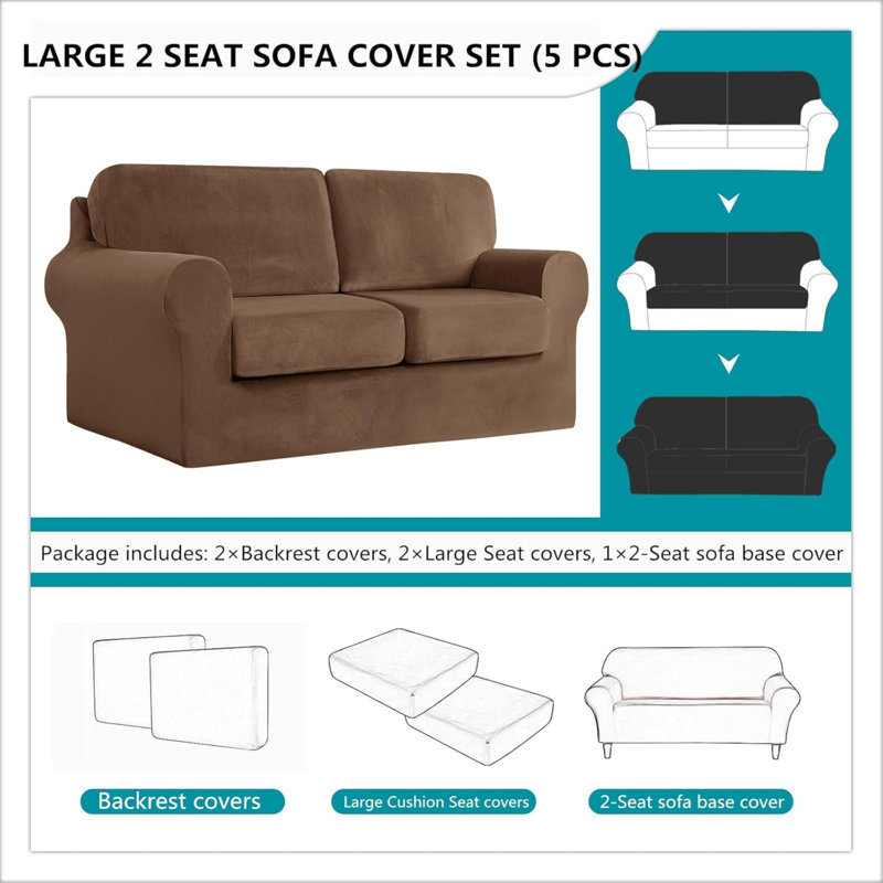 Sofa Cover With Separate Seat Cushions And Backrests Stretch Velvet Sofa Slipcover Couch Covers Furniture Protector Split Combined (2 Seat Set 5 PCS)