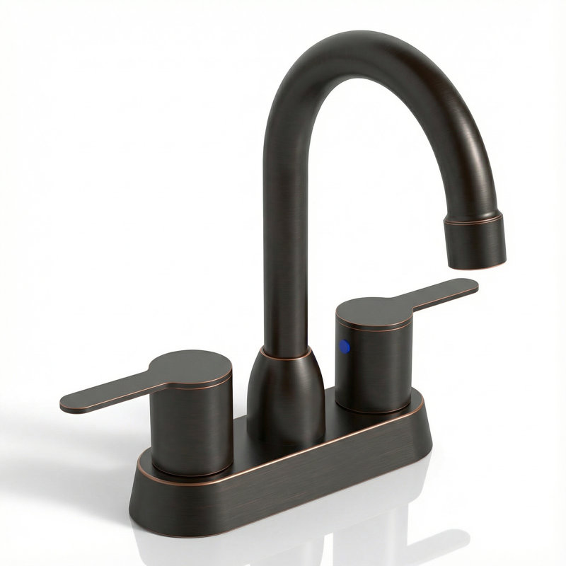 Oil Rubbed Bronze 2-Handle High Arc Bathroom Faucet - 4-Inch Centerset, 360° Swivel Spout For Rv & Home (Deck Mount)
