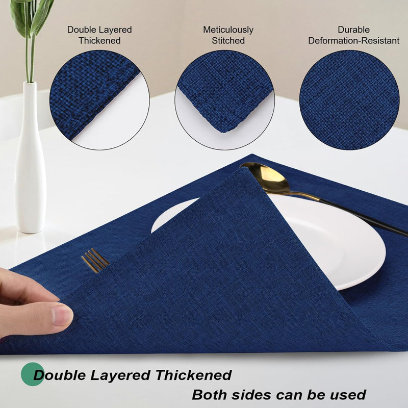 Ensemble de 6 napperons en tissu, mélange de lin en coton lavable à la machine, double couche durable, napperons résistants à la chaleur, napperons en tissu épais et infroissable