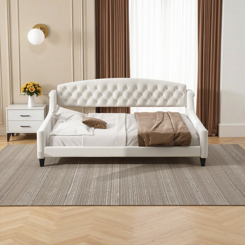 Lit de jour double capitonné moderne - Conception multifonctionnelle - Aucun sommier nécessaire, Beige