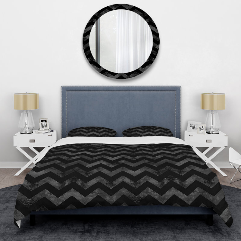 Ensemble de housse de couette Black Chevron Flow I - Chevron, Housse de couette simple + 2 taies décoratives st