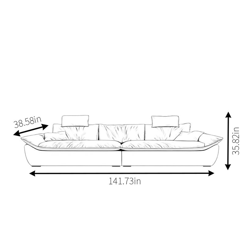 Canapé de luxe simple à lumière simple, 4, H 35,82 po x l 141,73 po x P 38,58 po