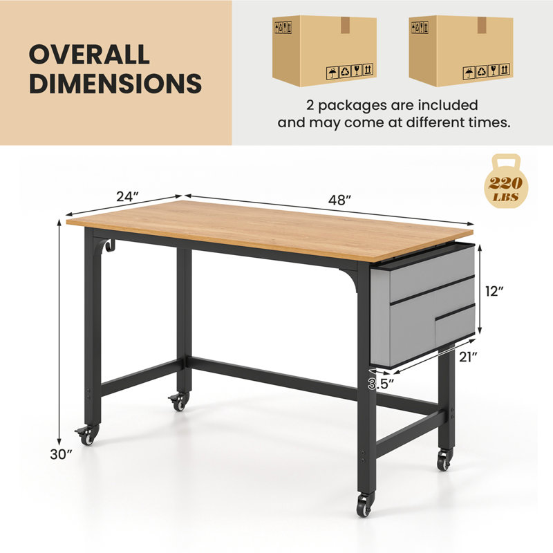 Bureau d'ordinateur 2 pièces bureau d'ordinateur, Naturel