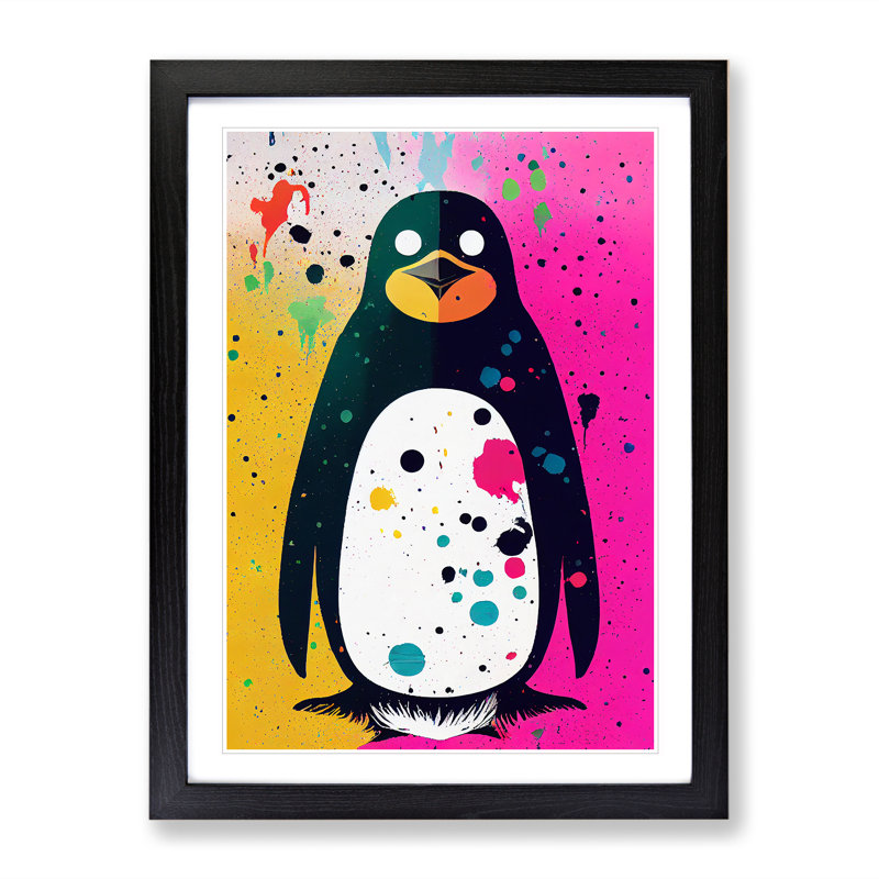 Paint Splash Penguin No.2 - Wall Art, Black Framed, 46cm H x 34cm W x 2cm D