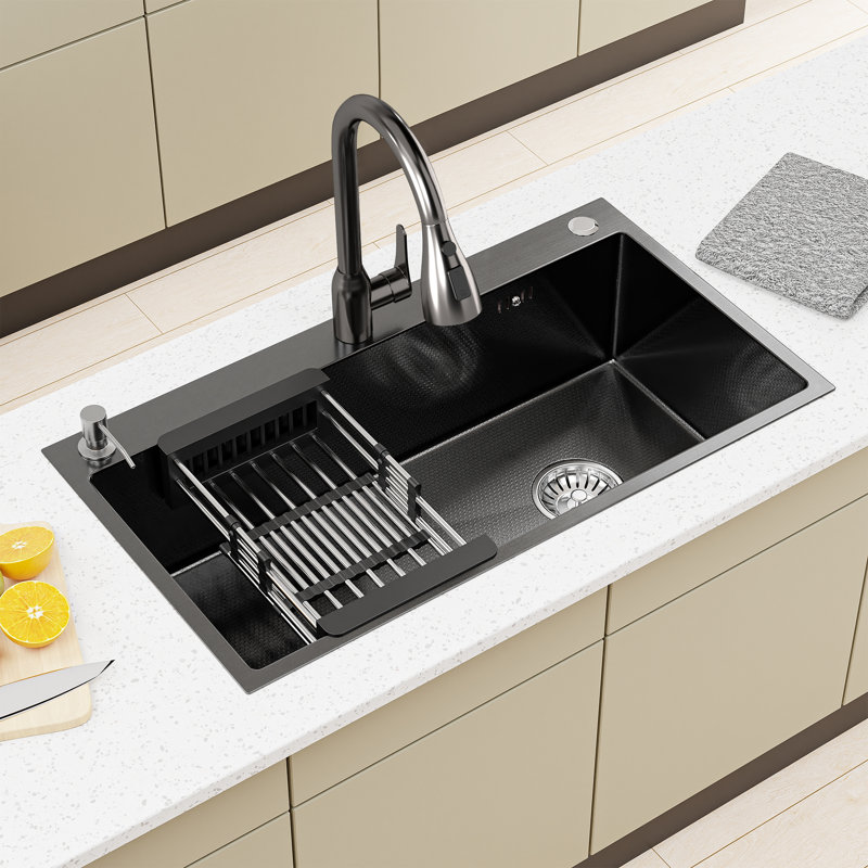 32" Single Bowl Stainless Steel Drop-In Kitchen Sink, Gunmetal Black