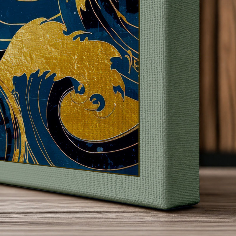 Golden Wave Japandi - Wrapped Canvas, 30x20 - 76.2 x 50.8 cm, Sage Border