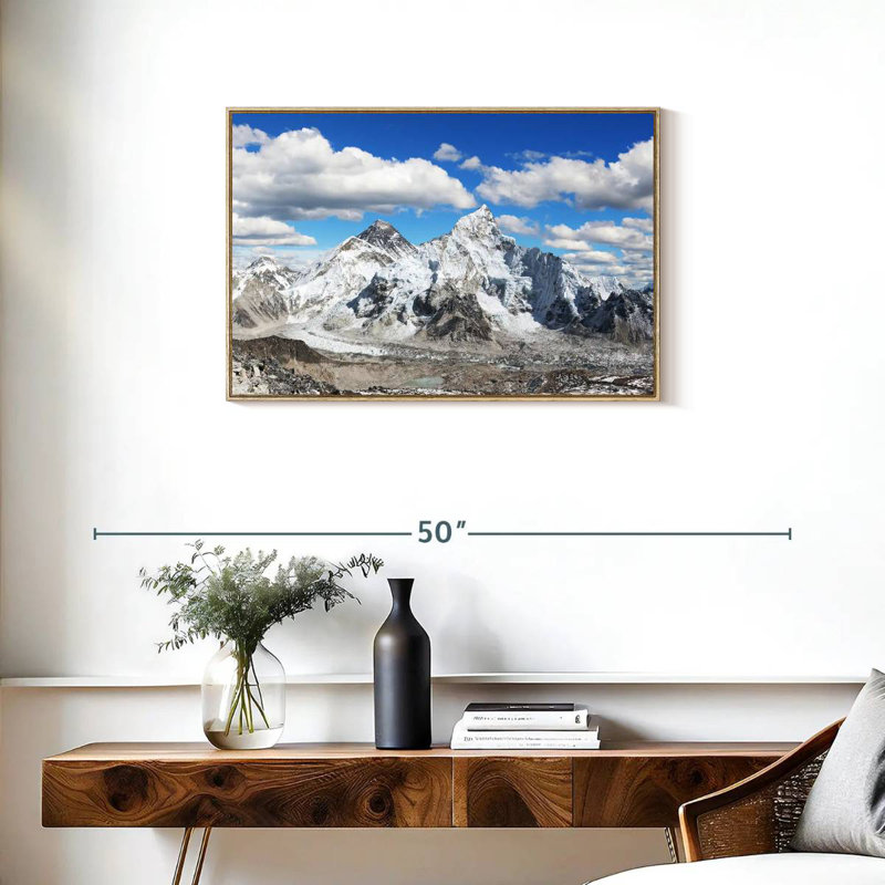Vue panoramique de l'Himalaya, Cadre flottant en bois naturel, 31 po x 21 po