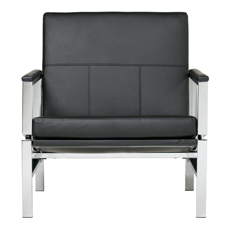 Fauteuil de 29,75 po de largeur Varnado, Chrome, Similicuir noir