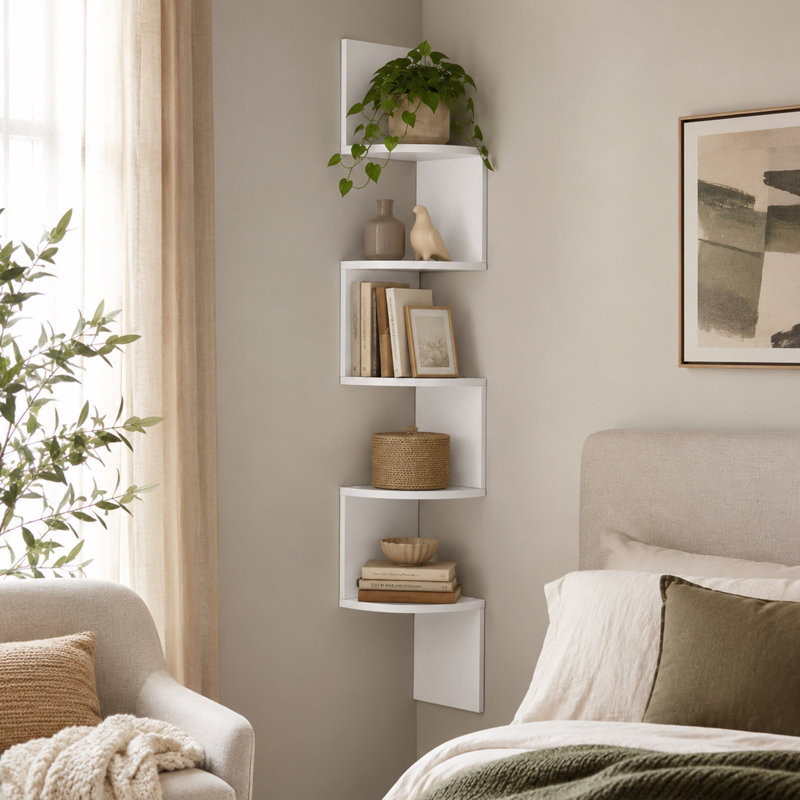 Étagère de coin murale flottante à 5 niveaux pour le rangement de la maison