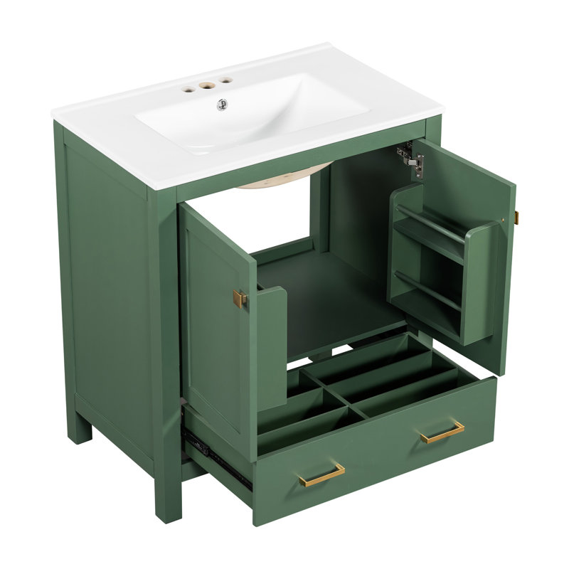 Meuble-lavabo 60 po avec meuble-lavabo double en céramique et solution de rangement moderne, Vert