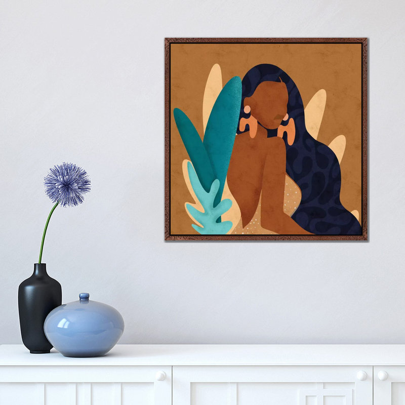 In Bloom Square by Reyna Noriega - Print on Canvas, Brown Framed, 66.04 cm H x 66.04 cm W